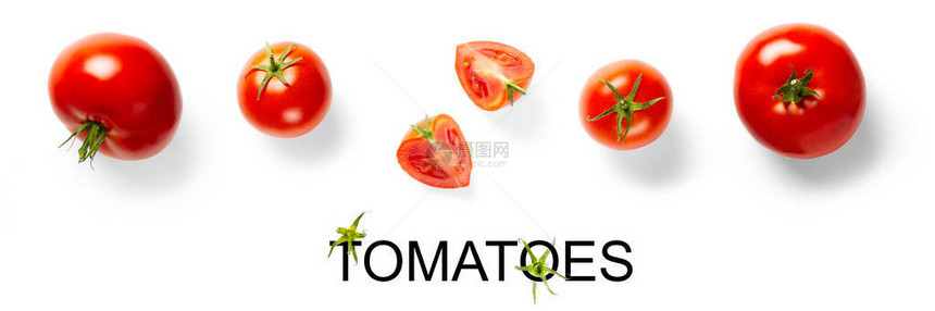 创造宽布局由白色背景上的番茄制成图片