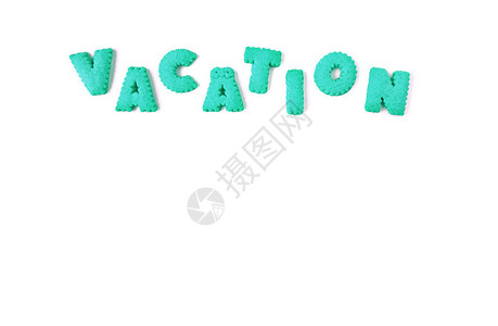 vacationVACATION一词拼写为充满活力的水蓝色字母表背景