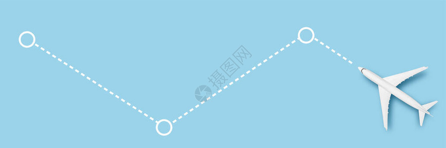 飞机和线指示蓝色背景上的路线概念旅行机票航班路线托盘横幅图片