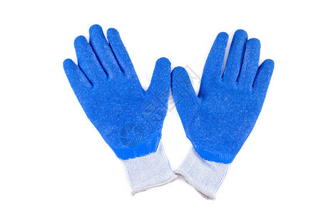 白色背景上的蓝色橡胶手套图片