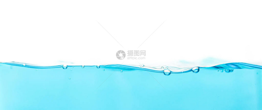 充满空气蓝水浪泡的水喷涌其抽象图片