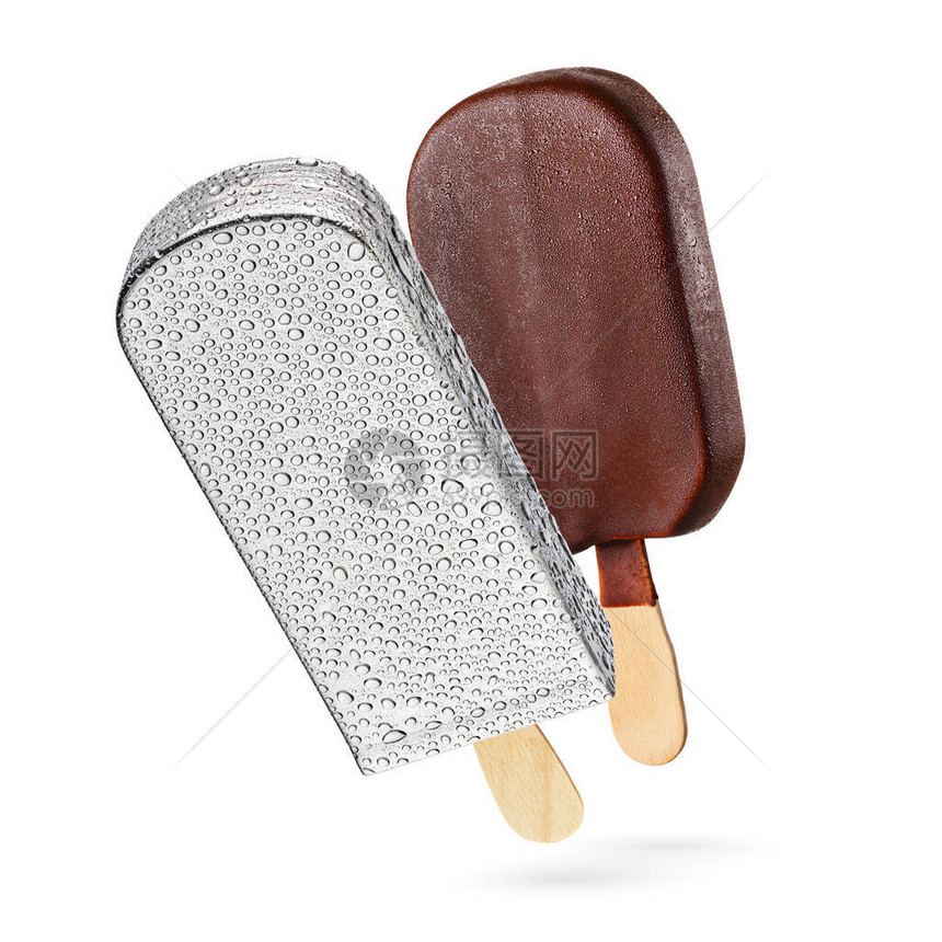 巧克力冰淇淋冰淇淋冰棒和白色背景孤图片