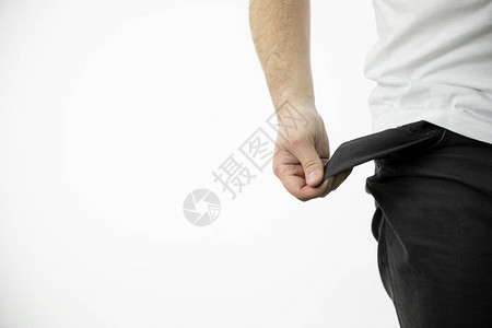 男人手表显示一个空的内外黑裤口袋图片