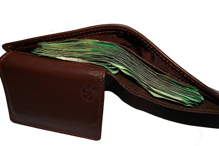 一个装满钱的皮革钱包一个装钱的厚钱包图片