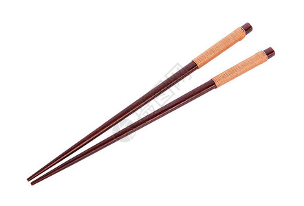 白色背景上的木双筷子背景图片