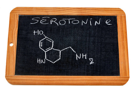 写有血清素化学式的学校石板背景图片