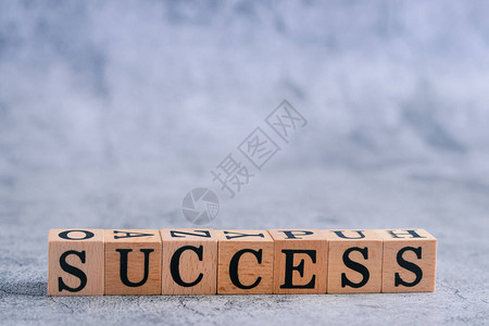 SUCCESS的木立方体字母与复制空间企业愿景和企业管理战略中的动机和灵感理念领导团队合作以达背景