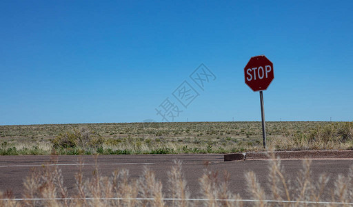 停止路牌沙漠景观美国西部乡村的阳光春图片