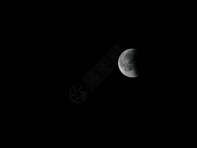 部分月食的美丽望远镜视图黑色和白图片