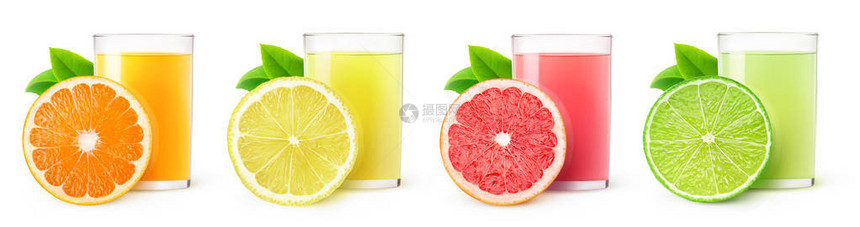 橙子柠檬石灰和葡萄果饮料玻璃杯图片