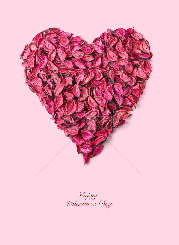 2月14日情人节贺卡样机情人节和爱情概念的粉红色背景上由粉红色叶子和花朵制成的心形人物图片
