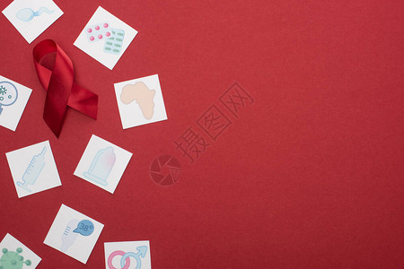 红背景带状和纸卡红色宣传辅助工背景图片