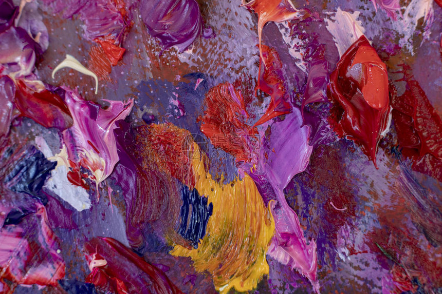 油画特写花薰衣草大红紫罗兰花玫瑰牡丹特写宏在画布上现代印象派图片