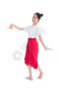 穿着传统泰国学生礼服的全身漂亮的泰籍女孩图片