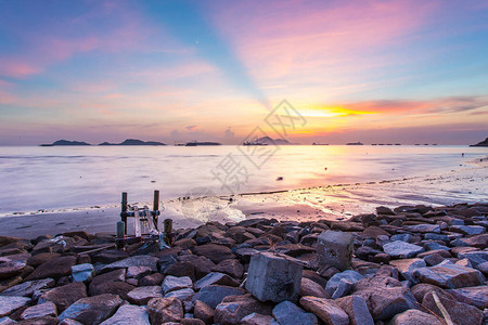 香港龙鼓滩的日落海岸图片