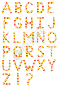 以切片柑橘水果橙子葡萄果制成的字母图片