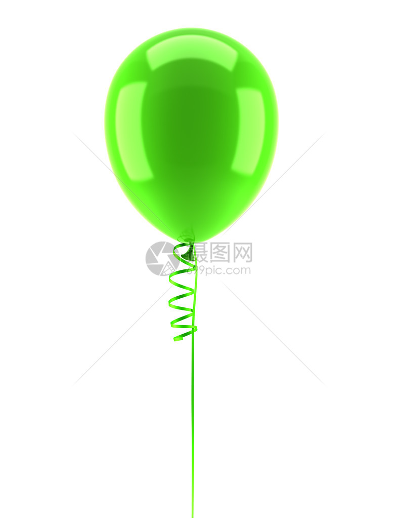 一个绿色政党气球白色背景上隔离带图片