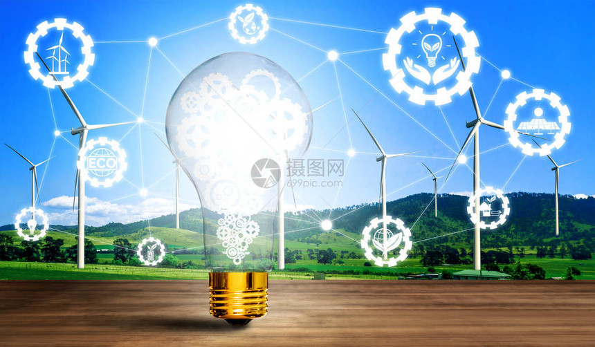 绿色能源创新灯泡与未来发电行业图标形界面替代能源可持图片