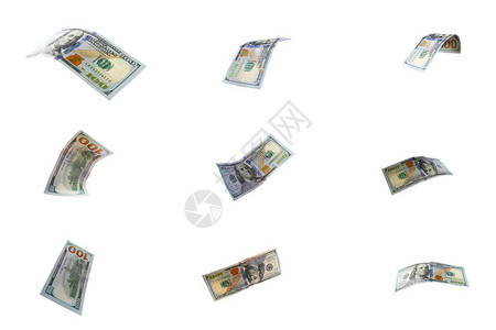 从不同角度飞行的钞票100美元选择焦点在不违法的情况下在任何图形编图片