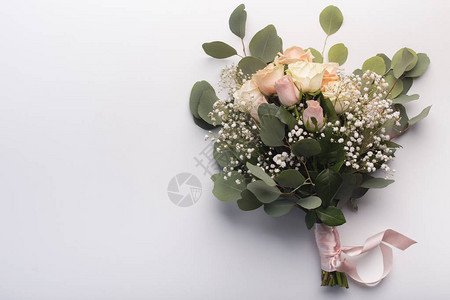 彩新娘花束奶油色玫瑰花束图片