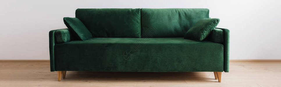 现代绿色沙发房间里有枕图片