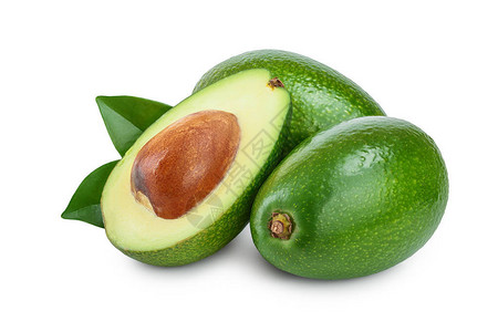 avocado和一半的叶子在白色背背景图片