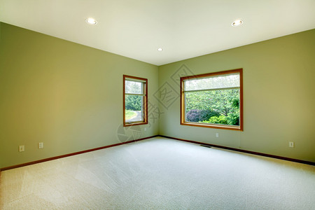 带两个大窗户的绿色房间背景图片
