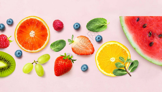 各种熟果浆水果和莓果模式西瓜以粉红图片