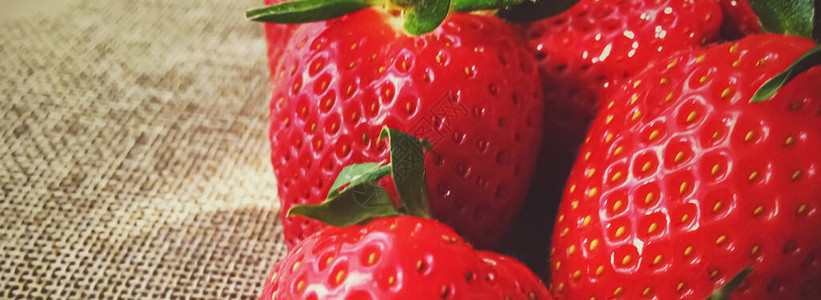 乡村亚麻背景水果种植和农业中的有机草莓图片