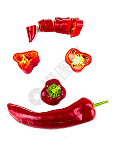 红胡椒在白色背景上切除有文字版食品照图片