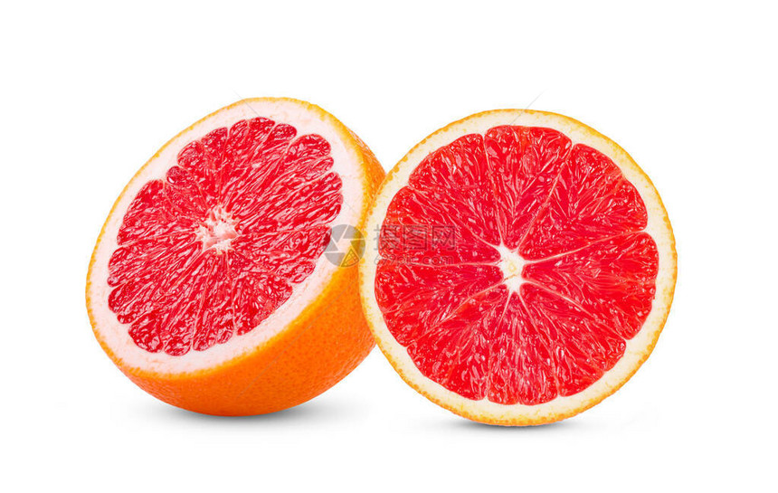 葡萄柚切片隔离在白色背景图片