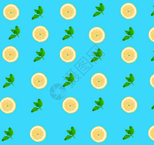 圆柠檬切片图案薄荷叶图片
