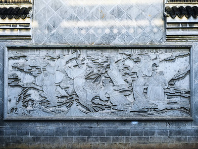 在朱甲岛镇入口处装饰墙壁的详背景图片