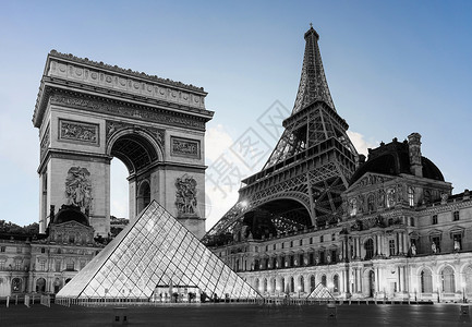 Eiffel铁塔Triomphhe拱门和MuseedeLouvre图片