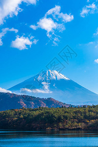 日本Yamarashi湖周围的山地风景美丽背景图片