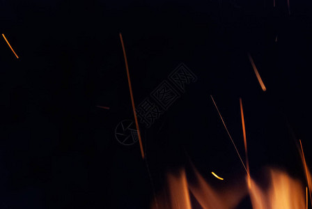黑色背景上的火夜间的特写火元素背景图片
