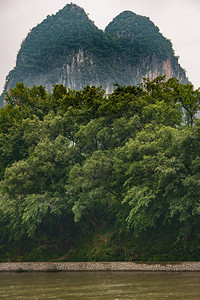 双森林的喀斯特山的肖像几乎垂直地竖立在银天下的森图片