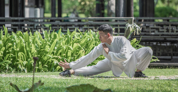 太极拳师手执练武功图片