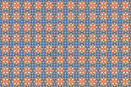 橙色米色和蓝色的无缝手绘光栅花卉图案图片