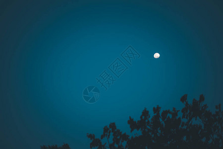 夜空景观和蓝天上的月亮图片