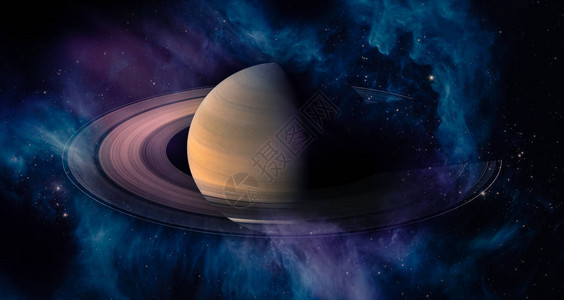 星体环绕着星体和宇宙尘云的土星行太阳系图片