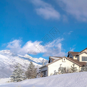 这座住宅周围是冬季大雪笼罩着的风景图片