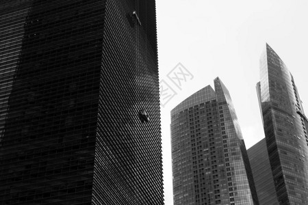 大都市摩天大楼的景色黑白照片图片