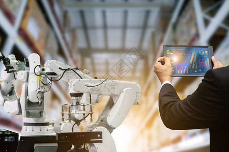 工厂内控制机器人的自动机械化图片