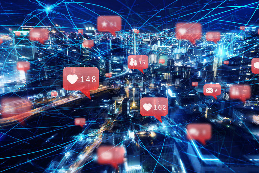 城市中的快速互联网连接社会网络技术图片