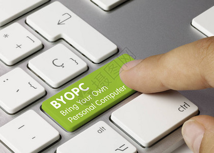 BYOPC带上您自己的个人电脑绿色键盘上的铭文自带个人电脑背景图片