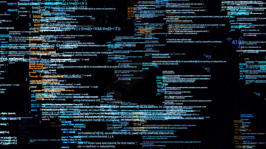 黑色背景上带有源代码的页面动画网络空间中的重叠源代码许多不断变化的源代码的背背景图片