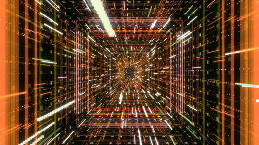 带有线条流的未来派闪亮隧道动画美丽的潜入方形隧道的网络空间背景图片