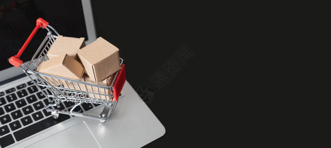 电子商务装纸箱的购物小车贸易通图片