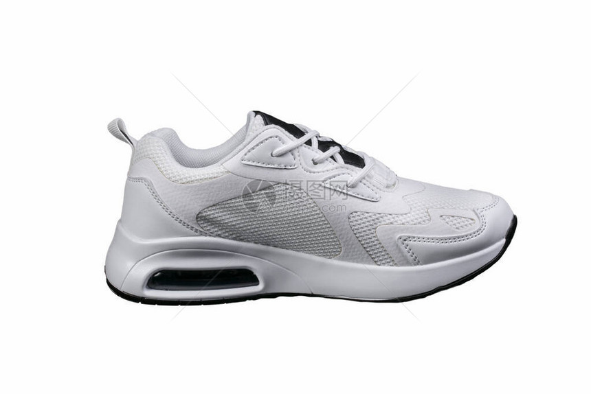 黑色口音的白色运动鞋被隔离白色图片